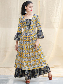 YELLOW IMPRINTS - Hand Block Printed Cotton Long Dress  - D142F1815
