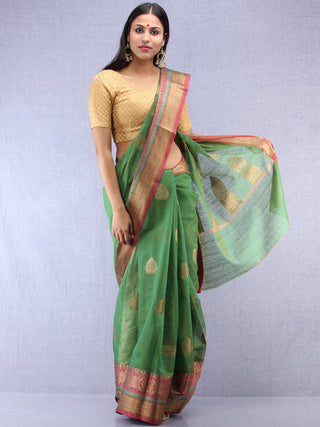 Banarasee Cotton Silk Saree With Zari Work - Green & Pink - S031704404