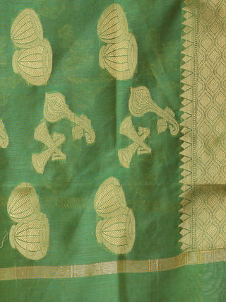 Banarasi Chanderi Dupatta With Zari Work - Green & Gold - D04170794