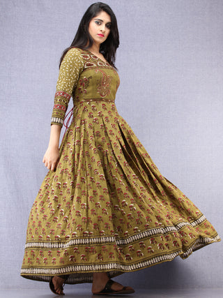 Naaz Pareesa - Hand Block Mughal Printed Long Cotton Embroidered Dress - DS102F001