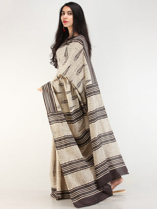 Grey Black Hand Block Printed  Cotton Mul Saree - s031704542