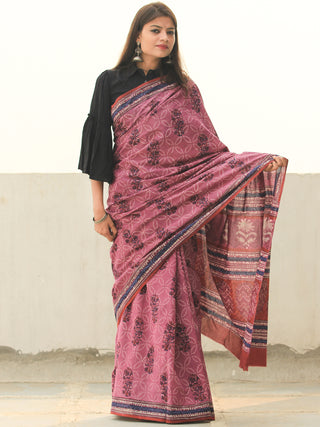 Lavender Indigo Hand Block Printed  Cotton Mul Saree - S031704102