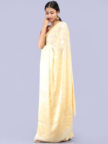 Banarasee Pure Chiffon Saree With Zari Work - Ivory Gold - S031704292
