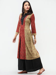 Olive Green Red Black Ajrakh Hand Block Printed Cotton Kurta   - K208F1581