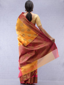 Banarasee Super Net Saree With Zari Work - Yellow Pink & Gold - S031704311