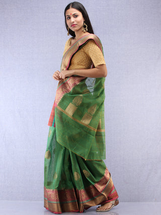 Banarasee Cotton Silk Saree With Zari Work - Green & Pink - S031704404
