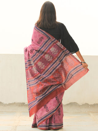 Lavender Indigo Hand Block Printed  Cotton Mul Saree - S031704102