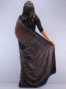 Indigo Maroon Beige Ajrakh Hand Block Printed Modal Silk Saree - S031704447