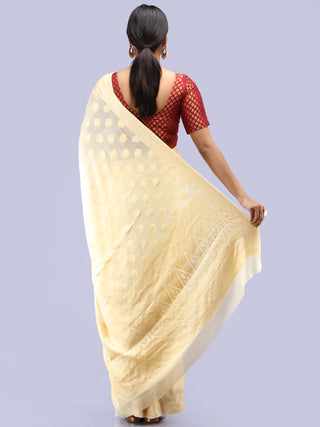 Banarasee Pure Chiffon Saree With Zari Work - Ivory Gold - S031704292