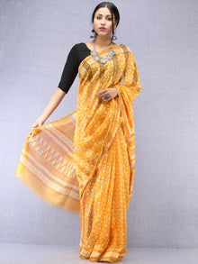 Yellow Ivory Maheshwari Silk Hand Block Printed Saree With Zari Border - S031704483