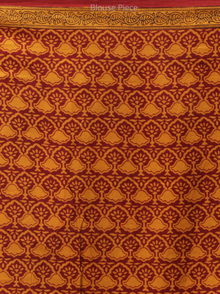 Mustard Maroon Bagh Printed Maheshwari Cotton Saree - S031704238