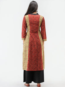 Olive Green Red Black Ajrakh Hand Block Printed Cotton Kurta   - K208F1581