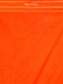 Orange White Black Telia Rumal Double Ikat Handwoven Pochampally Mercerized Cotton Saree - S031703514