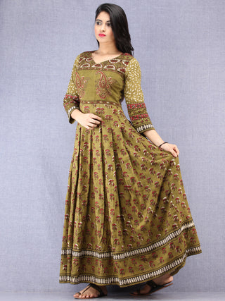 Naaz Pareesa - Hand Block Mughal Printed Long Cotton Embroidered Dress - DS102F001