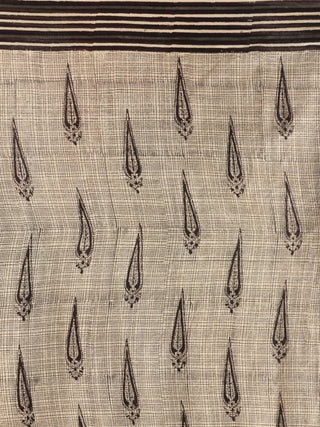 Grey Black Hand Block Printed  Cotton Mul Saree - s031704542