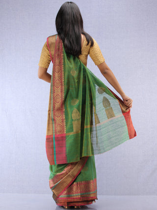 Banarasee Cotton Silk Saree With Zari Work - Green & Pink - S031704404