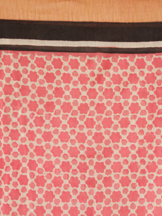 Rosewood Ivory Black Chanderi Silk Hand Block Printed Saree With Geecha Border - S031704003