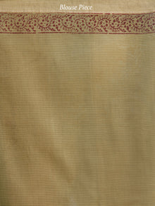 Olive-Green-Rust- Black Bagh Hand Block Printed Maheswari Silk Saree With Resham Border - S031703830