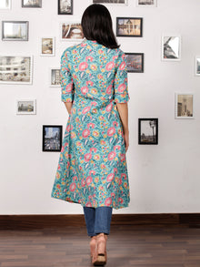 Green Pink Yellow Hand Block Printed Kurta - K82F1486
