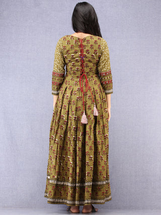 Naaz Pareesa - Hand Block Mughal Printed Long Cotton Embroidered Dress - DS102F001