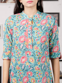 Green Pink Yellow Hand Block Printed Kurta - K82F1486