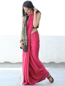 Pink Yellow Black Indigo Bandhej Modal Silk Saree With Ajrakh Printed Pallu & Blouse - S031703875