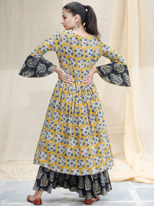 YELLOW IMPRINTS - Hand Block Printed Cotton Long Dress  - D142F1815