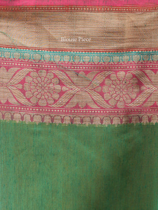 Banarasee Cotton Silk Saree With Zari Work - Green & Pink - S031704404