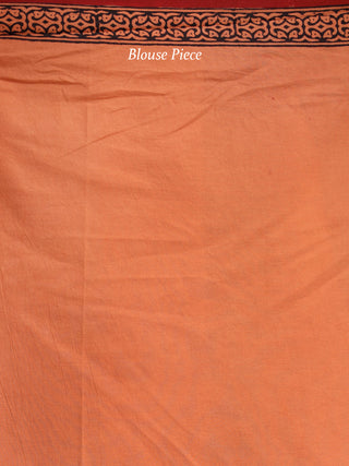 Blush Maroon Black Bagh Hand Block Printed Cotton Saree - S031703821