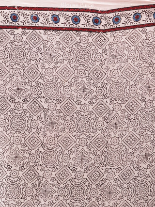 Ivory Red Indigo Ajrakh Hand Block Printed Modal Silk Saree - S031704183