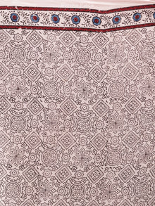 Ivory Red Indigo Ajrakh Hand Block Printed Modal Silk Saree - S031704183