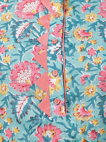 Green Pink Yellow Hand Block Printed Kurta - K82F1486