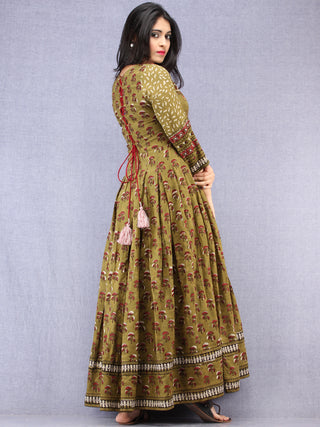 Naaz Pareesa - Hand Block Mughal Printed Long Cotton Embroidered Dress - DS102F001