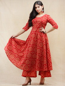 Raas Nazam - Red Bandhani Printed Anarkali Kurta & Palazzo - KS83C2023