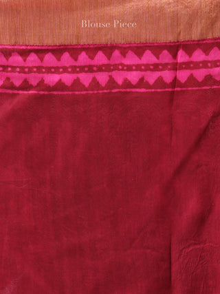Maroon Pink Hand Block Printed Chanderi Saree With Geecha Border - S031704508