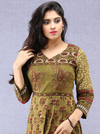 Naaz Pareesa - Hand Block Mughal Printed Long Cotton Embroidered Dress - DS102F001
