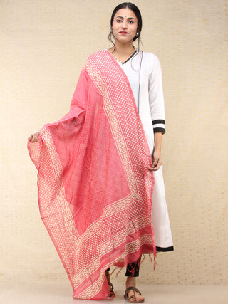 Pink Ivory Chanderi Hand Brush Painted Dupatta - D04170744