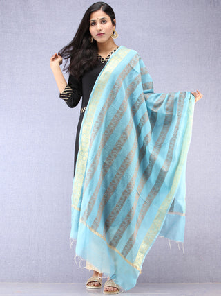 Banarasi Chanderi Dupatta With Zari Work - Sky Blue Grey & Gold - D04170848