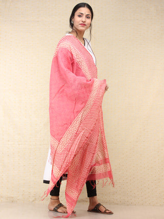 Pink Ivory Chanderi Hand Brush Painted Dupatta - D04170744