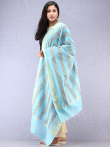 Banarasi Chanderi Dupatta With Zari Work - Sky Blue Grey & Gold - D04170848