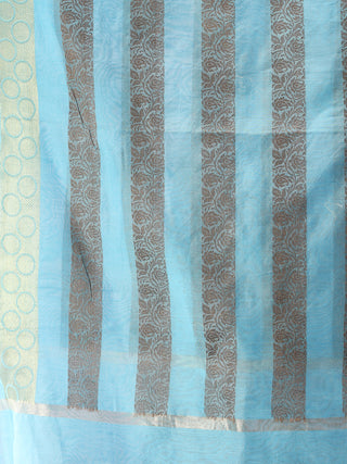 Banarasi Chanderi Dupatta With Zari Work - Sky Blue Grey & Gold - D04170848
