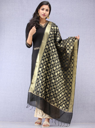 Banarasi Chanderi Dupatta With Resham Work - Black & Gold - D04170849