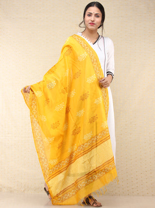 Bright Yellow White Chanderi Shibori Printed Dupatta - D04170745