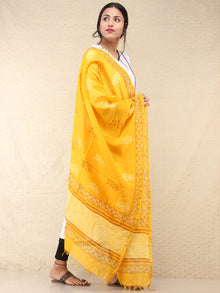 Bright Yellow White Chanderi Shibori Printed Dupatta - D04170745