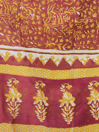 Maroon Mustard Ivory Chanderi Hand Block Printed Dupatta - D04170594