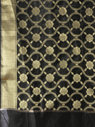 Banarasi Chanderi Dupatta With Resham Work - Black & Gold - D04170849