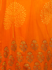 Orange Yellow Green Hand Block Printed Chiffon Saree with Zari Border - S031703292