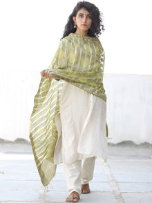 Light Olive Green Silver Cotton Silk Hand Block Printed Dupatta  - D04170595