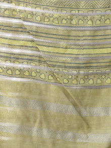 Light Olive Green Silver Cotton Silk Hand Block Printed Dupatta  - D04170595