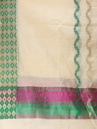 Banarasi Chanderi Dupatta With Zari Work - Ivory Green & Gold - D04170850